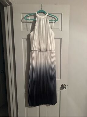 T Tahari White-to-black Ombre Pleated Halter Midi Dress